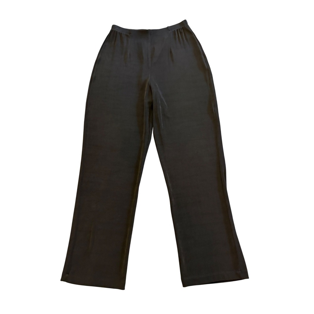 Chicos Travelers Brown Ribbed Straight Leg Pull On Pants Size 1 Medium